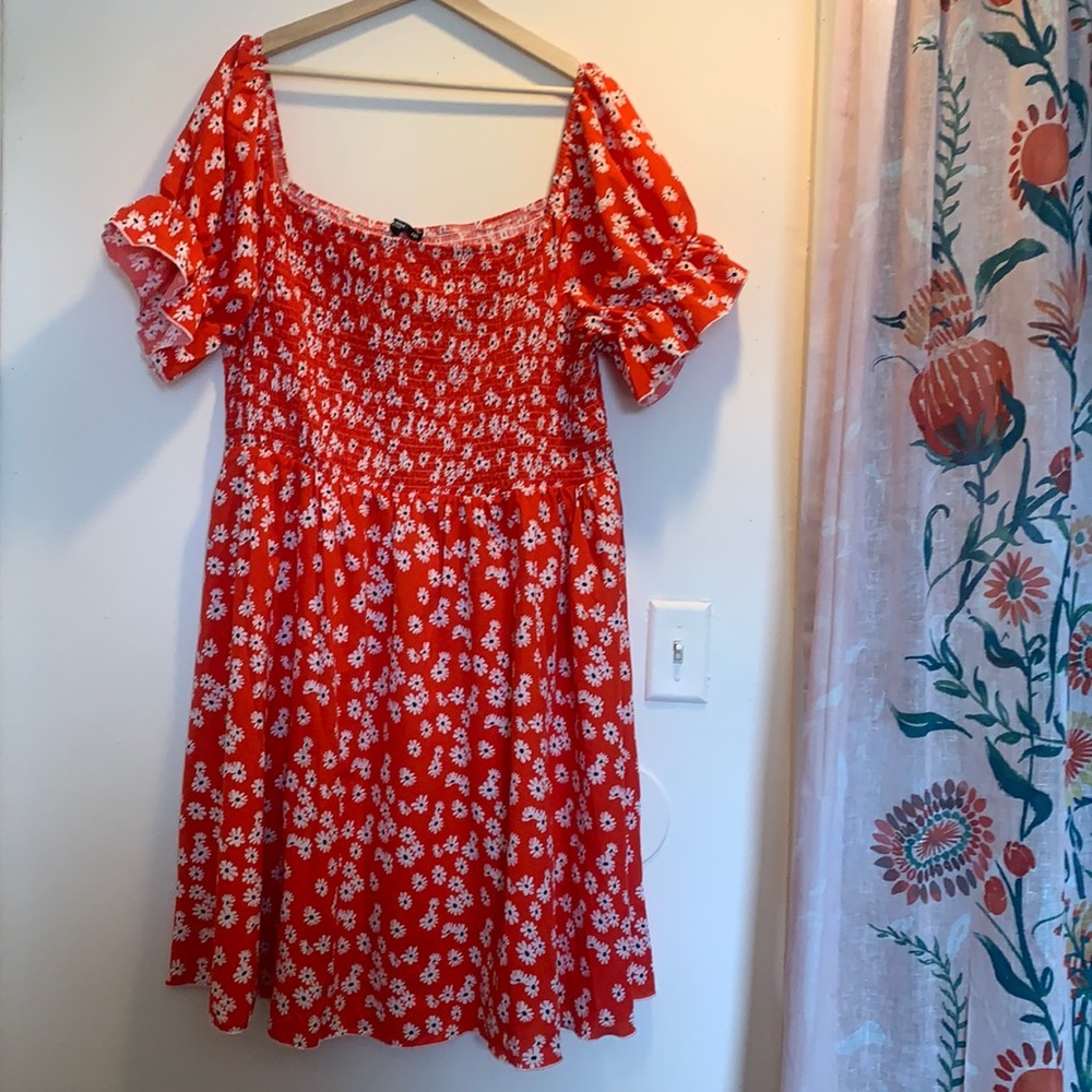 Red ditsy floral summer dress